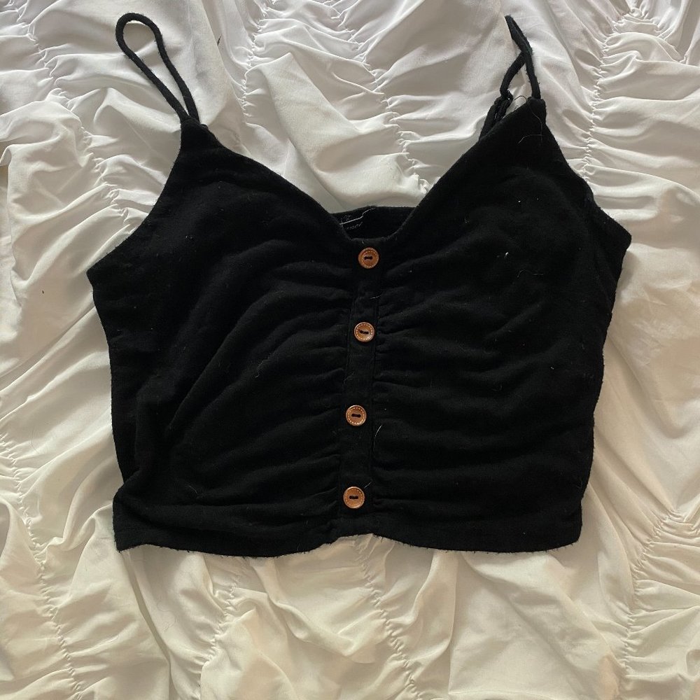 Black Button-Up Crop Top
